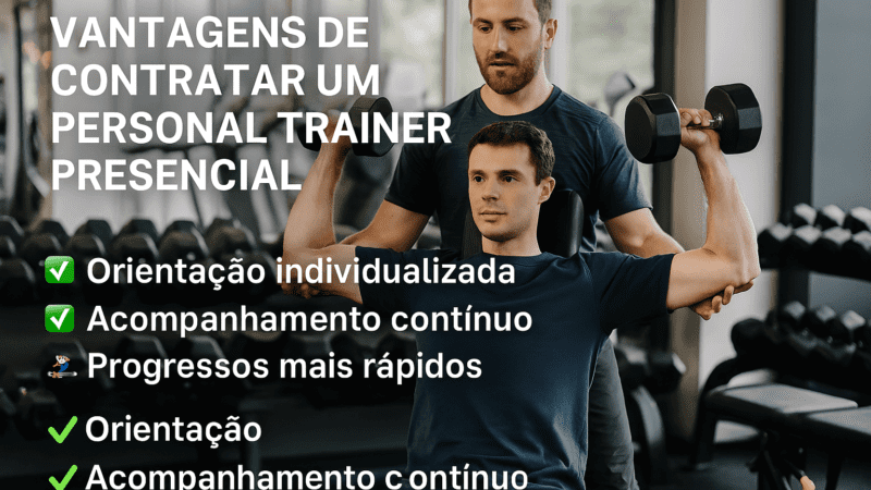 Vantagens de Contratar um Personal Trainer Presencial 5 Um Personal Trainer de forma Presencial está ajudando seu cliente a treinar em uma academia