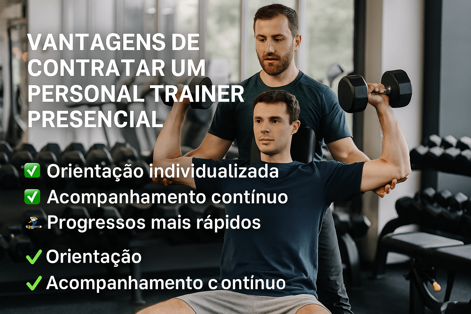 Um Personal Trainer de forma Presencial está ajudando seu cliente a treinar em uma academia