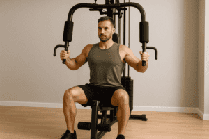 Homem aparelho musculação - post