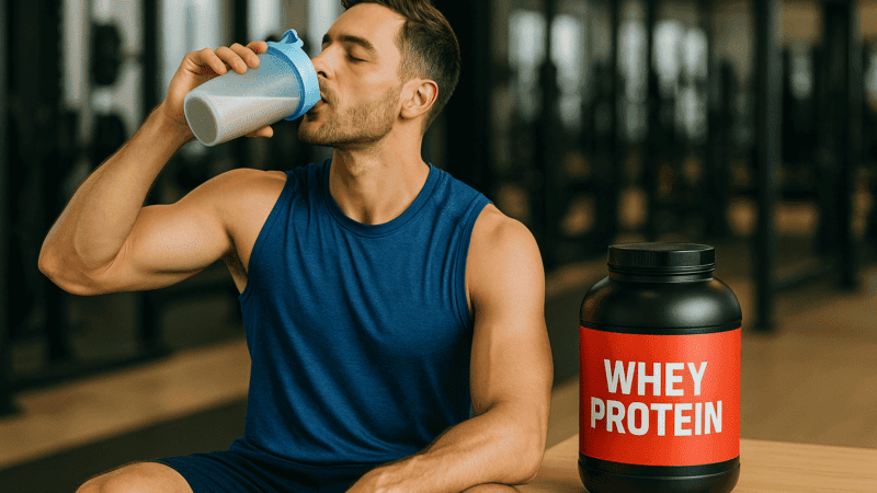 Loja Produto Whey Protein 4 Homem bebendo whey protein - usado post produto