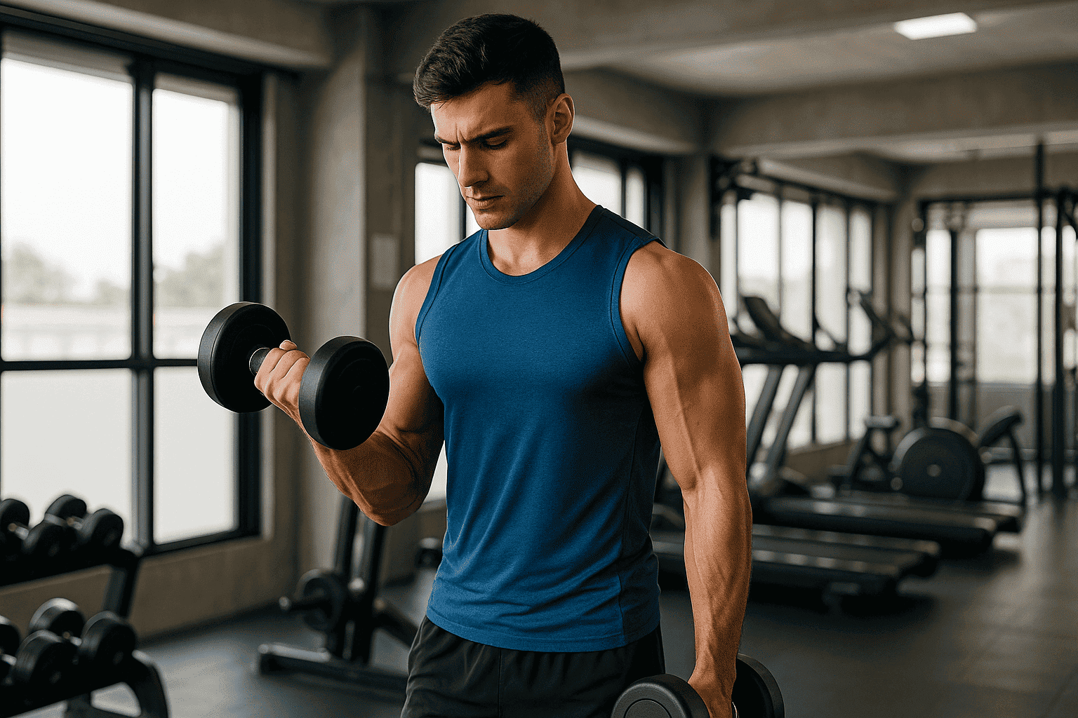 Homem usando halteres