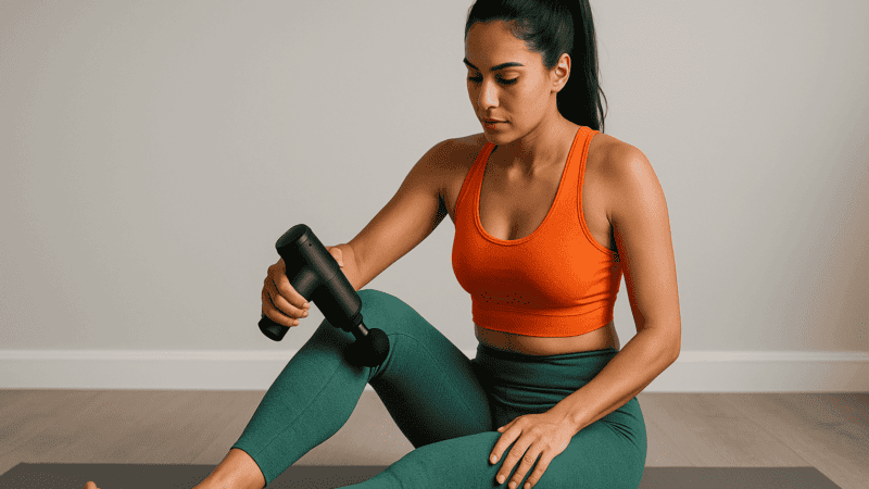 Mulher usando massageador