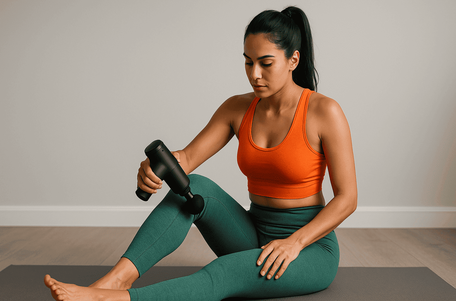 Mulher usando massageador