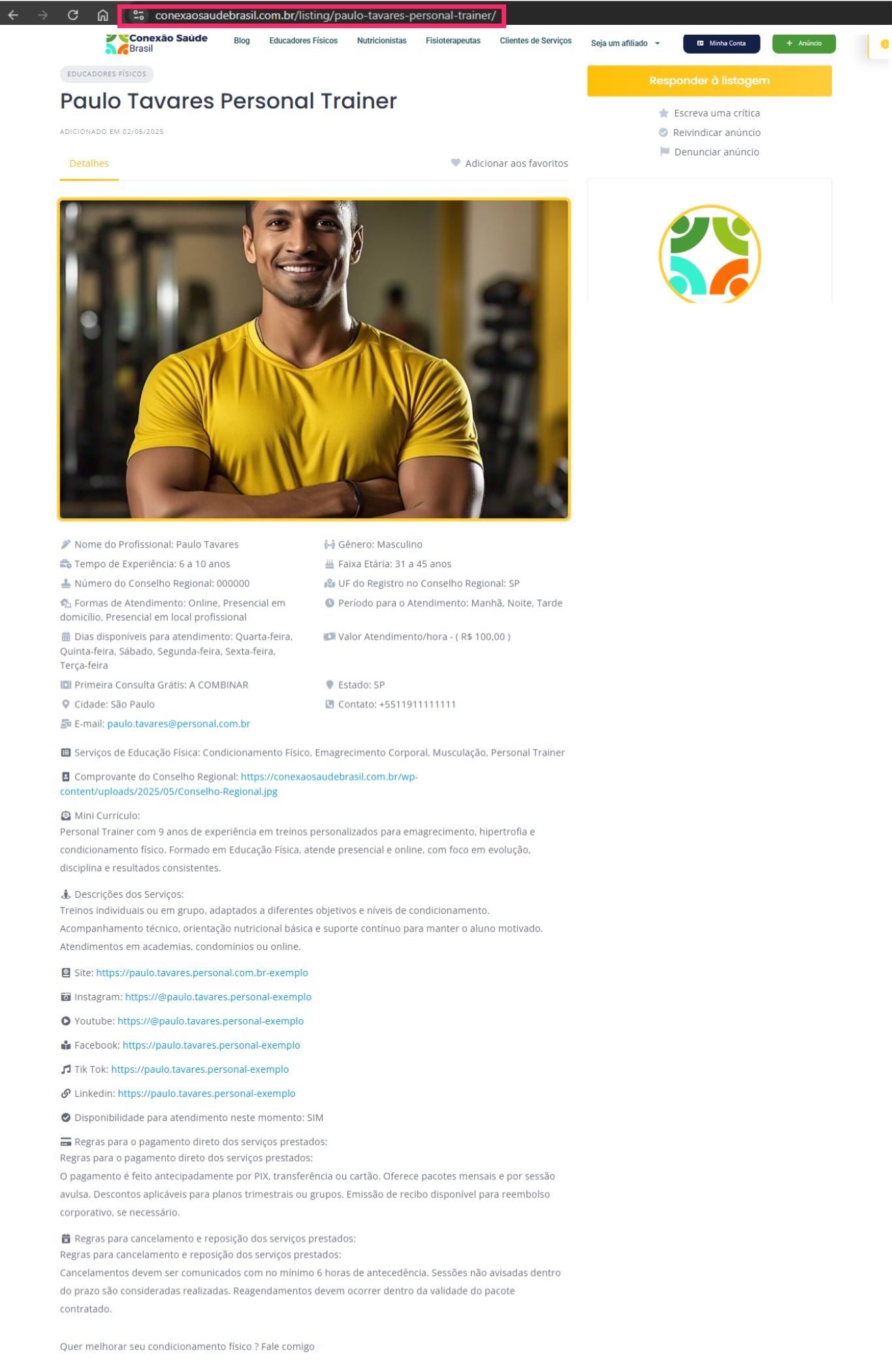 Pagina Profissional Exemplo